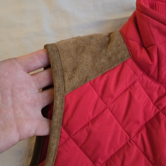 Polo Ralph Lauren Red Equestrian Quilted Vest Suede Trim Embroidered Crest - Picture 4 of 12